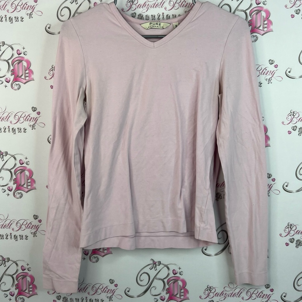 Pure ALFRED SUNG Vneck stretchy Light Pink Long Sleeve Top shirt classic